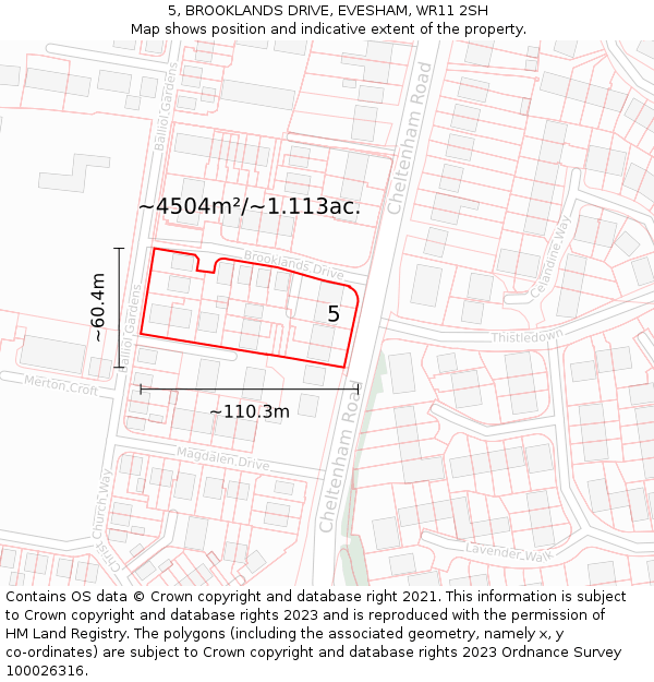 5, BROOKLANDS DRIVE, EVESHAM, WR11 2SH: Plot and title map