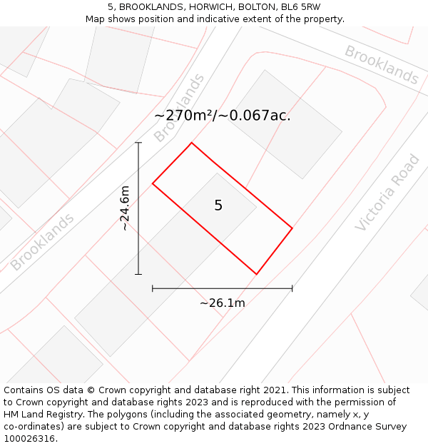5, BROOKLANDS, HORWICH, BOLTON, BL6 5RW: Plot and title map