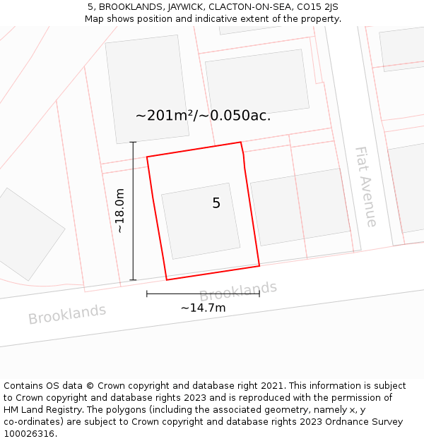 5, BROOKLANDS, JAYWICK, CLACTON-ON-SEA, CO15 2JS: Plot and title map
