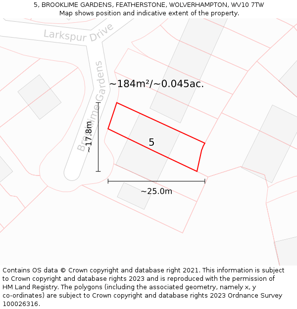 5, BROOKLIME GARDENS, FEATHERSTONE, WOLVERHAMPTON, WV10 7TW: Plot and title map