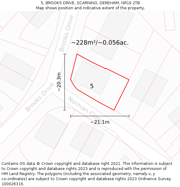 5, BROOKS DRIVE, SCARNING, DEREHAM, NR19 2TB: Plot and title map