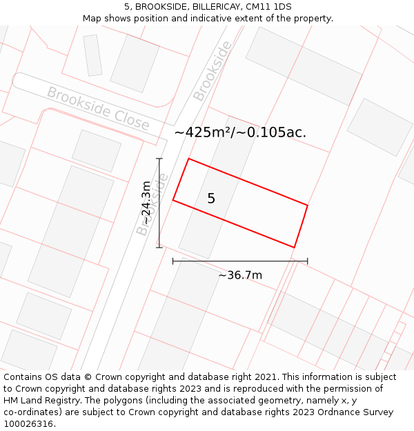 5, BROOKSIDE, BILLERICAY, CM11 1DS: Plot and title map