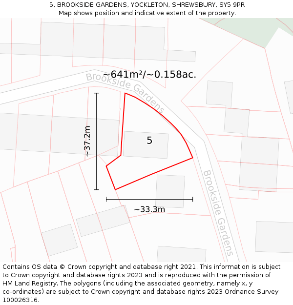 5, BROOKSIDE GARDENS, YOCKLETON, SHREWSBURY, SY5 9PR: Plot and title map