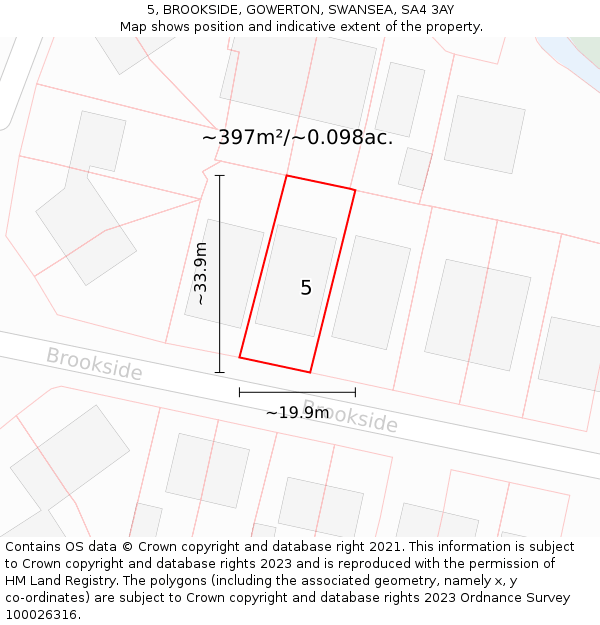 5, BROOKSIDE, GOWERTON, SWANSEA, SA4 3AY: Plot and title map