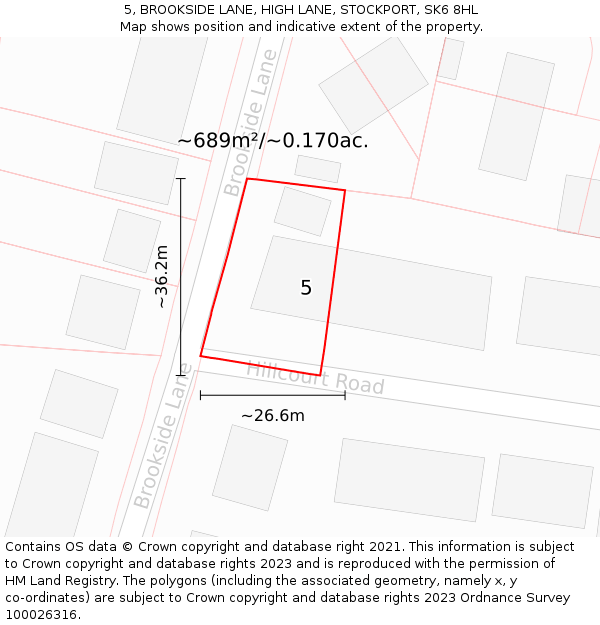5, BROOKSIDE LANE, HIGH LANE, STOCKPORT, SK6 8HL: Plot and title map