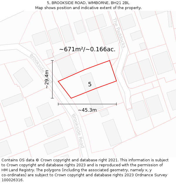 5, BROOKSIDE ROAD, WIMBORNE, BH21 2BL: Plot and title map
