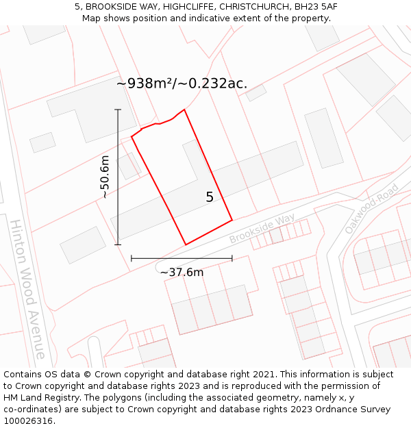 5, BROOKSIDE WAY, HIGHCLIFFE, CHRISTCHURCH, BH23 5AF: Plot and title map
