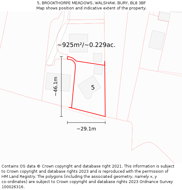 5, BROOKTHORPE MEADOWS, WALSHAW, BURY, BL8 3BF: Plot and title map