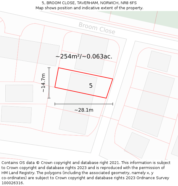 5, BROOM CLOSE, TAVERHAM, NORWICH, NR8 6FS: Plot and title map