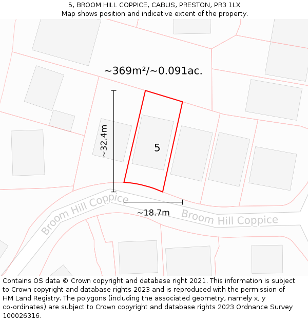 5, BROOM HILL COPPICE, CABUS, PRESTON, PR3 1LX: Plot and title map