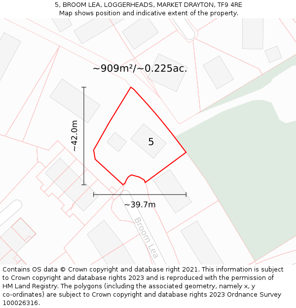 5, BROOM LEA, LOGGERHEADS, MARKET DRAYTON, TF9 4RE: Plot and title map