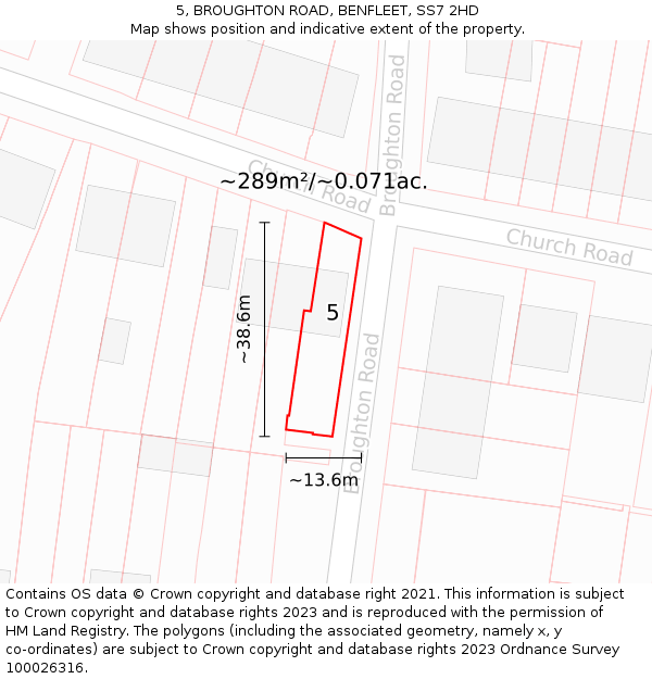 5, BROUGHTON ROAD, BENFLEET, SS7 2HD: Plot and title map