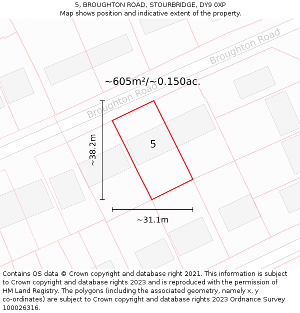 5, BROUGHTON ROAD, STOURBRIDGE, DY9 0XP: Plot and title map