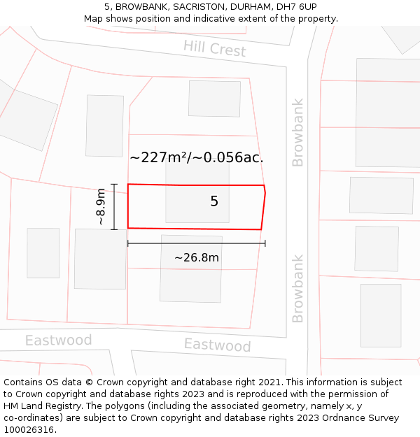 5, BROWBANK, SACRISTON, DURHAM, DH7 6UP: Plot and title map
