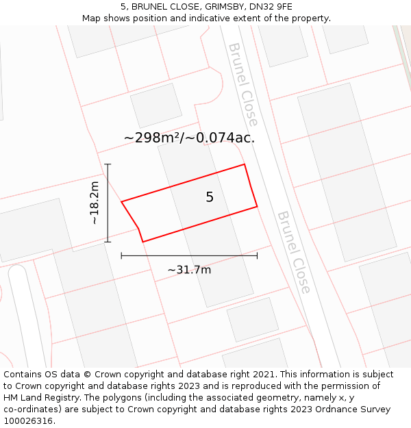 5, BRUNEL CLOSE, GRIMSBY, DN32 9FE: Plot and title map