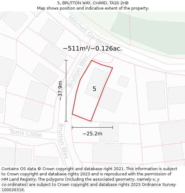 5, BRUTTON WAY, CHARD, TA20 2HB: Plot and title map