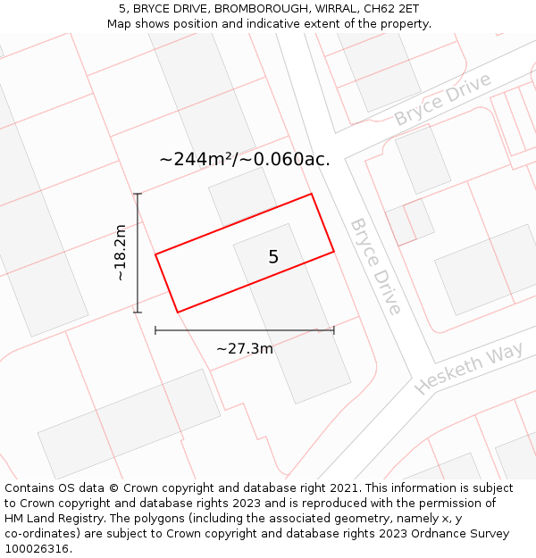 5, BRYCE DRIVE, BROMBOROUGH, WIRRAL, CH62 2ET: Plot and title map
