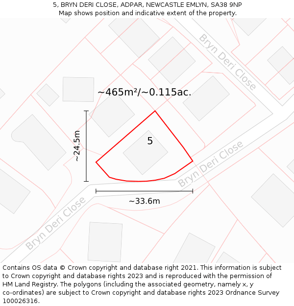 5, BRYN DERI CLOSE, ADPAR, NEWCASTLE EMLYN, SA38 9NP: Plot and title map