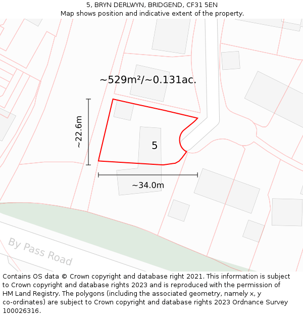 5, BRYN DERLWYN, BRIDGEND, CF31 5EN: Plot and title map