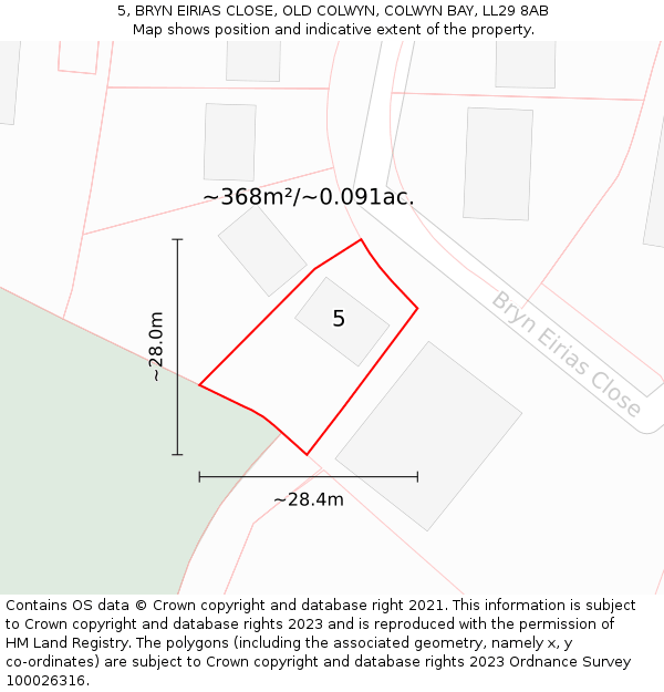5, BRYN EIRIAS CLOSE, OLD COLWYN, COLWYN BAY, LL29 8AB: Plot and title map
