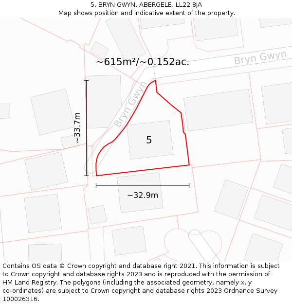 5, BRYN GWYN, ABERGELE, LL22 8JA: Plot and title map