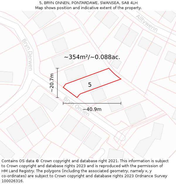 5, BRYN ONNEN, PONTARDAWE, SWANSEA, SA8 4LH: Plot and title map