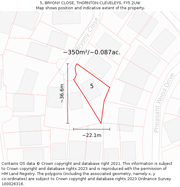 5, BRYONY CLOSE, THORNTON-CLEVELEYS, FY5 2UW: Plot and title map