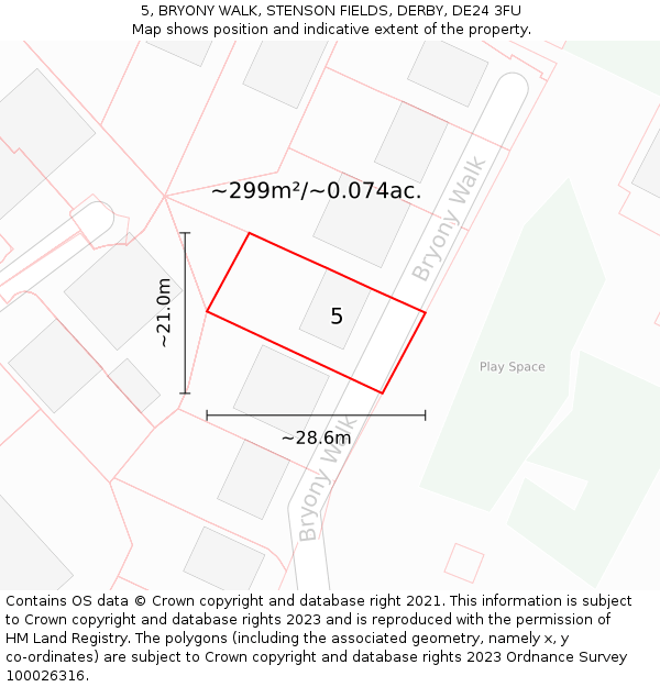 5, BRYONY WALK, STENSON FIELDS, DERBY, DE24 3FU: Plot and title map