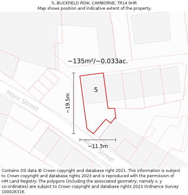 5, BUCKFIELD ROW, CAMBORNE, TR14 0HR: Plot and title map