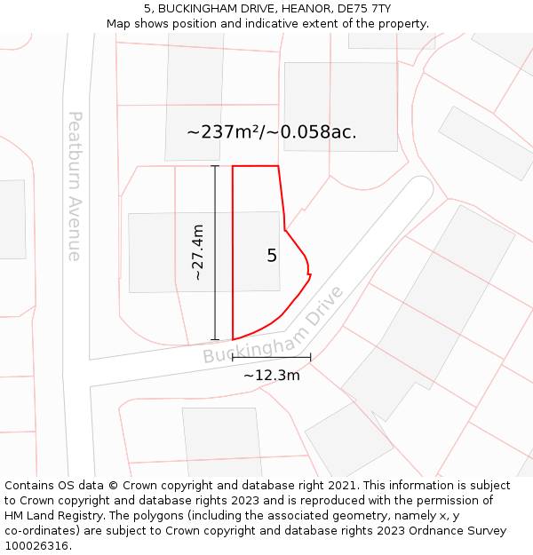 5, BUCKINGHAM DRIVE, HEANOR, DE75 7TY: Plot and title map
