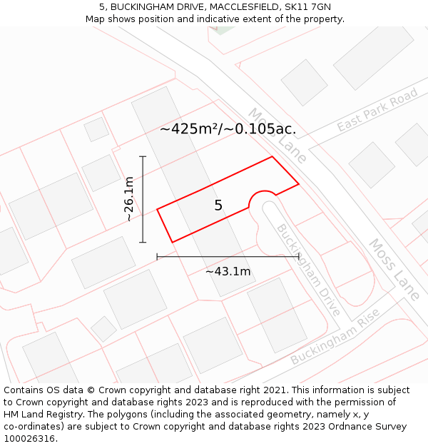 5, BUCKINGHAM DRIVE, MACCLESFIELD, SK11 7GN: Plot and title map
