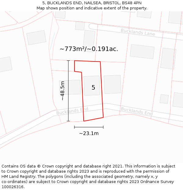 5, BUCKLANDS END, NAILSEA, BRISTOL, BS48 4PN: Plot and title map