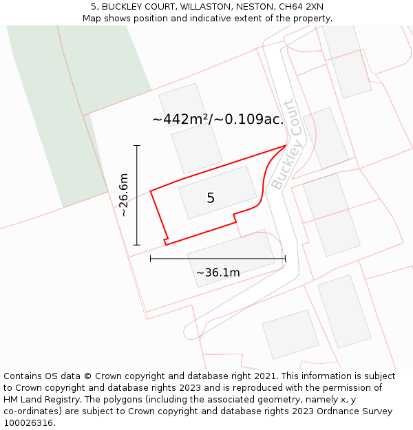 5, BUCKLEY COURT, WILLASTON, NESTON, CH64 2XN: Plot and title map