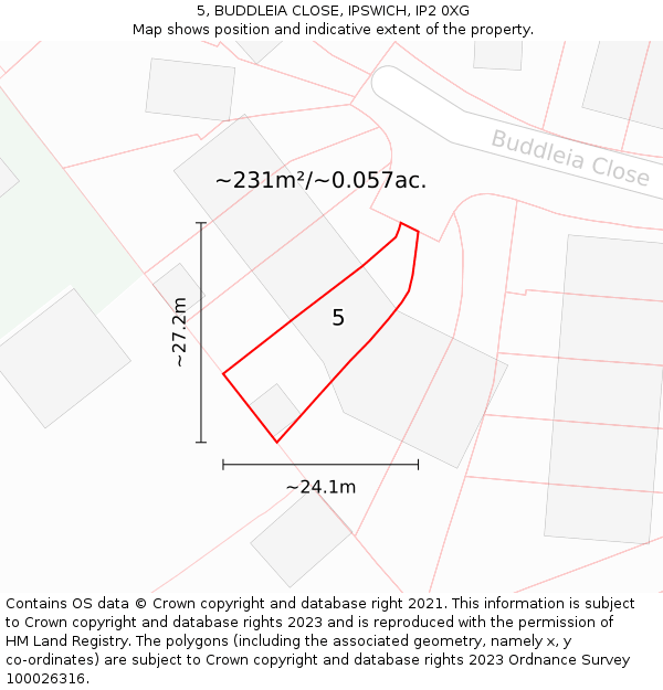 5, BUDDLEIA CLOSE, IPSWICH, IP2 0XG: Plot and title map