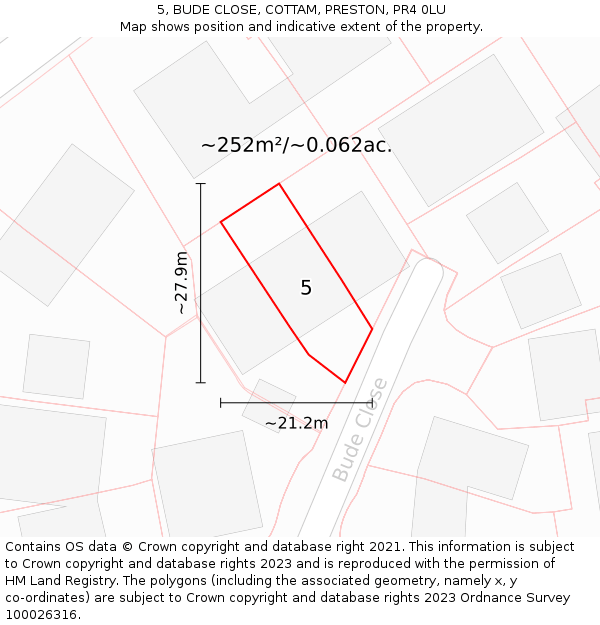 5, BUDE CLOSE, COTTAM, PRESTON, PR4 0LU: Plot and title map