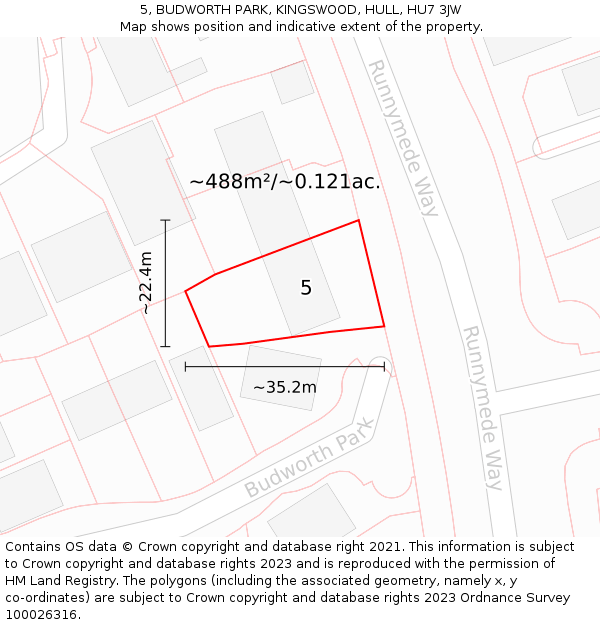 5, BUDWORTH PARK, KINGSWOOD, HULL, HU7 3JW: Plot and title map