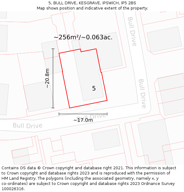 5, BULL DRIVE, KESGRAVE, IPSWICH, IP5 2BS: Plot and title map