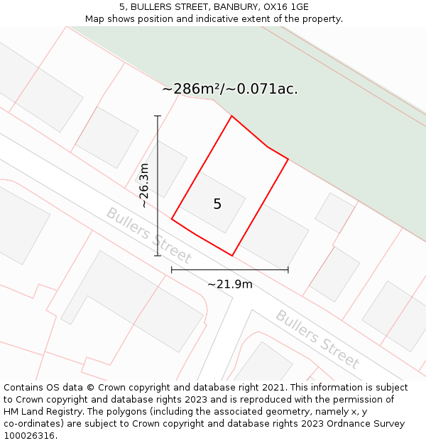 5, BULLERS STREET, BANBURY, OX16 1GE: Plot and title map