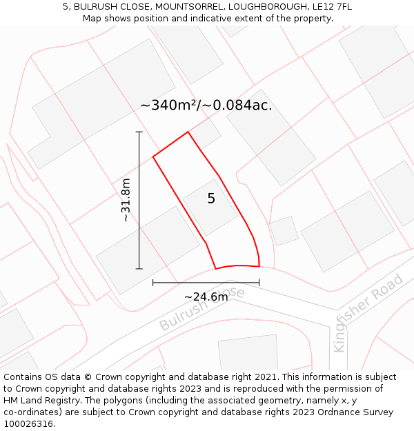 5, BULRUSH CLOSE, MOUNTSORREL, LOUGHBOROUGH, LE12 7FL: Plot and title map