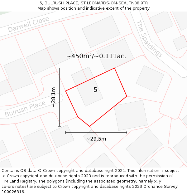 5, BULRUSH PLACE, ST LEONARDS-ON-SEA, TN38 9TR: Plot and title map