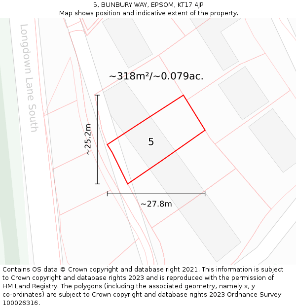 5, BUNBURY WAY, EPSOM, KT17 4JP: Plot and title map
