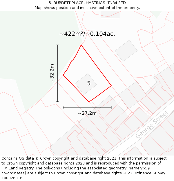 5, BURDETT PLACE, HASTINGS, TN34 3ED: Plot and title map