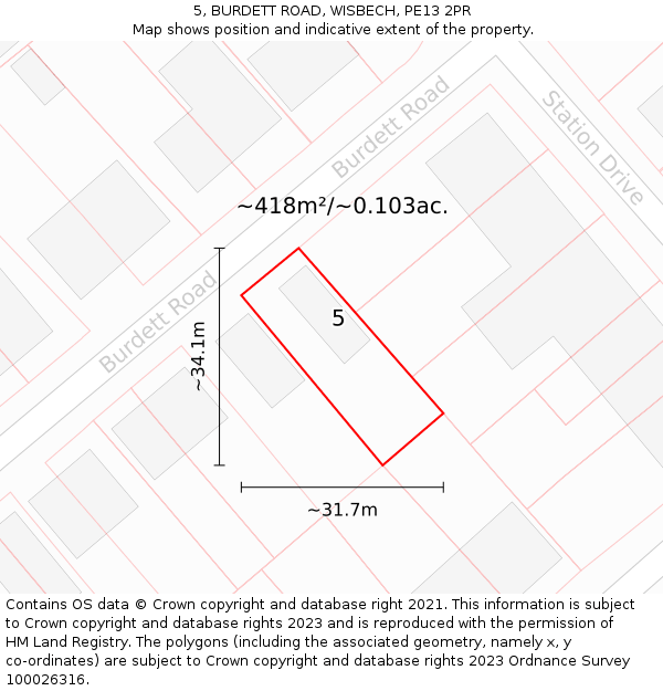 5, BURDETT ROAD, WISBECH, PE13 2PR: Plot and title map