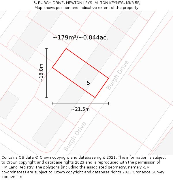 5, BURGH DRIVE, NEWTON LEYS, MILTON KEYNES, MK3 5RJ: Plot and title map