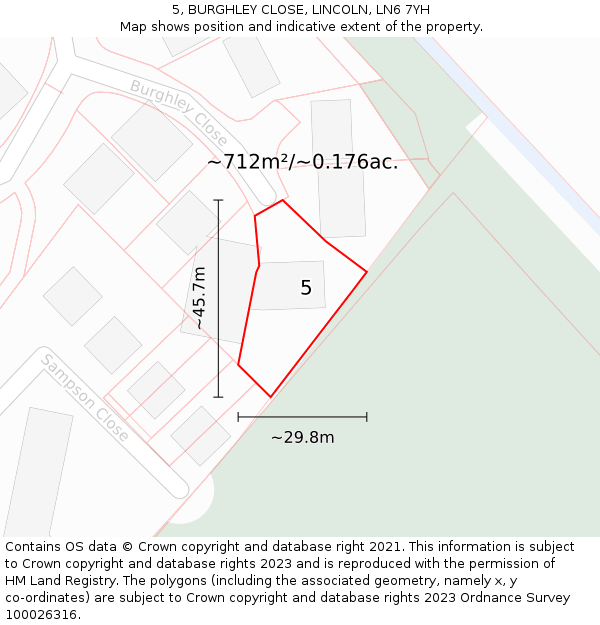 5, BURGHLEY CLOSE, LINCOLN, LN6 7YH: Plot and title map