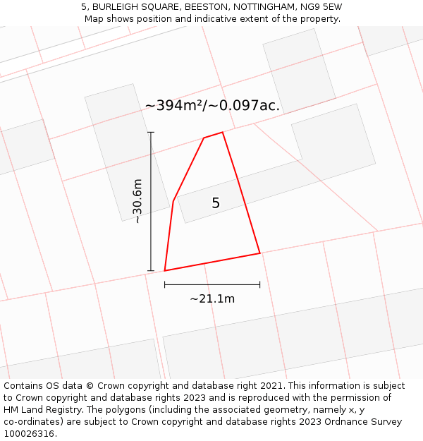 5, BURLEIGH SQUARE, BEESTON, NOTTINGHAM, NG9 5EW: Plot and title map