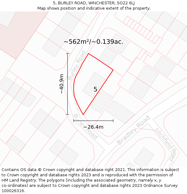 5, BURLEY ROAD, WINCHESTER, SO22 6LJ: Plot and title map