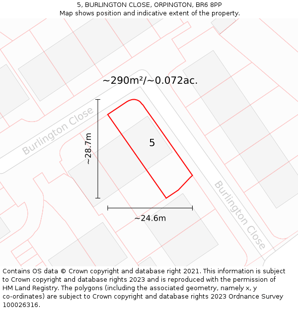 5, BURLINGTON CLOSE, ORPINGTON, BR6 8PP: Plot and title map