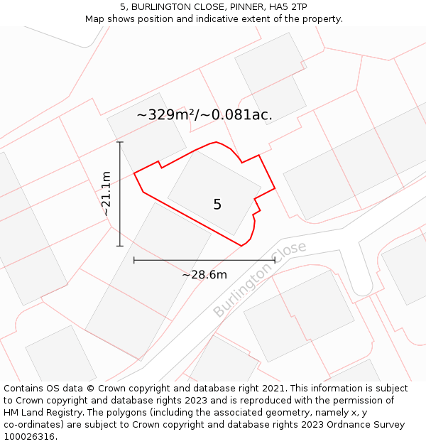 5, BURLINGTON CLOSE, PINNER, HA5 2TP: Plot and title map