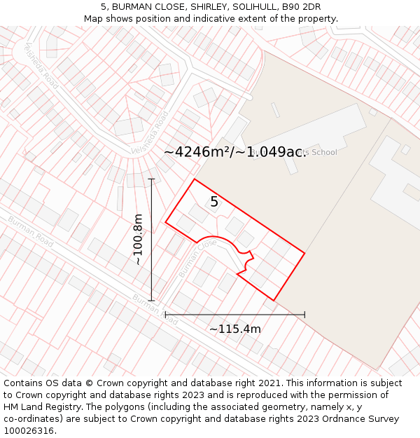 5, BURMAN CLOSE, SHIRLEY, SOLIHULL, B90 2DR: Plot and title map